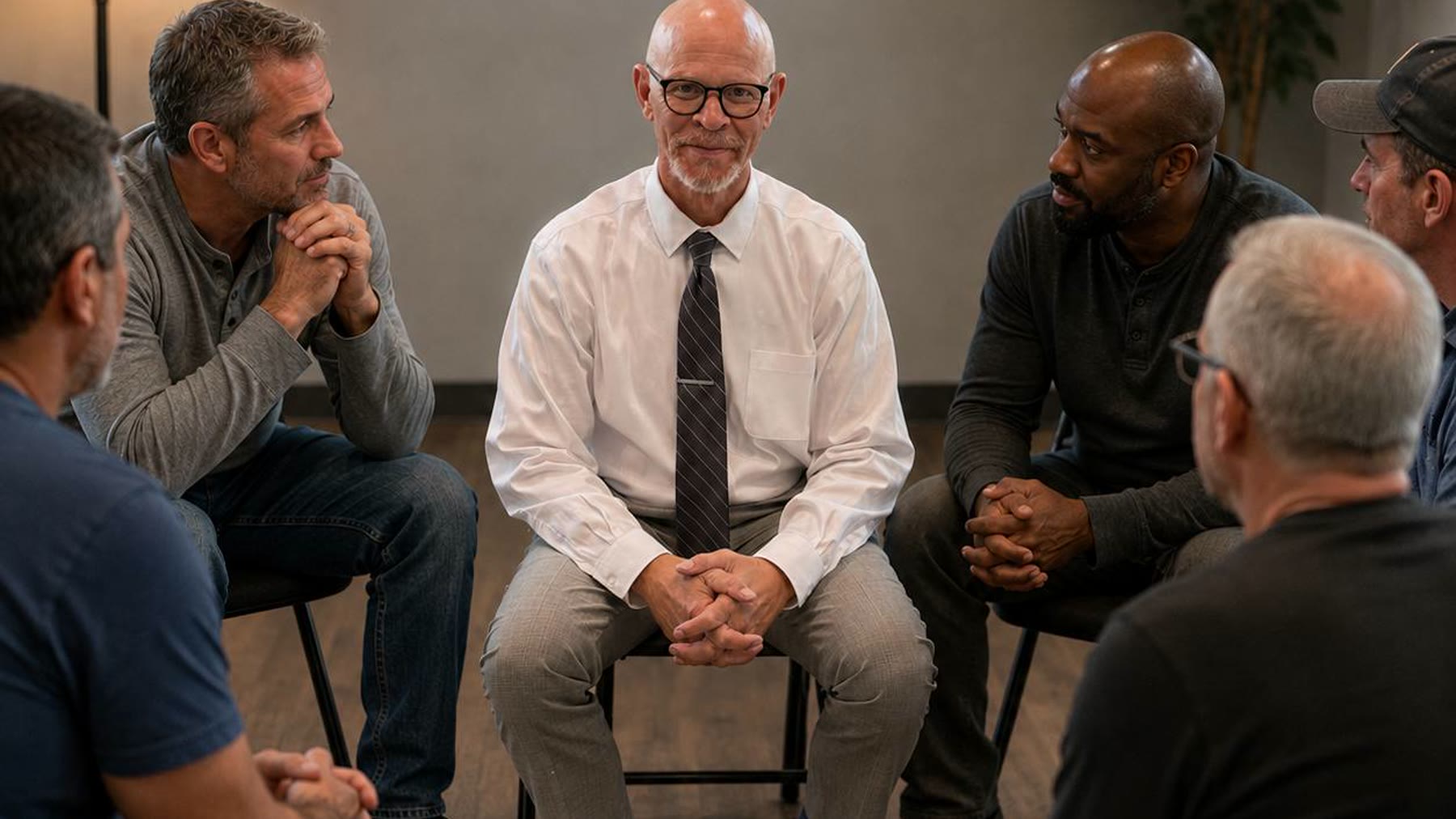 Bill supporting a young man in a recovery group